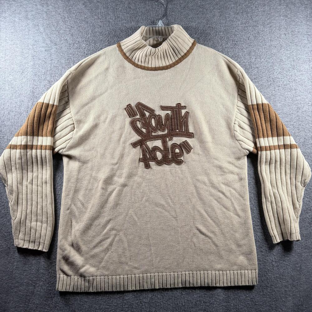 Southpole Sweater Mens XL Beige Brown Mock Neck Striped Streetwear Urbanwear Y2K